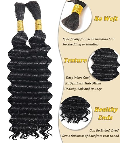 Miniatura 3 de Cabello humano a granel para trenzar, paquetes de cabello humano rizado 12A para mujeres negras, 16 pulgadas, onda profunda, sin trama, trenzas