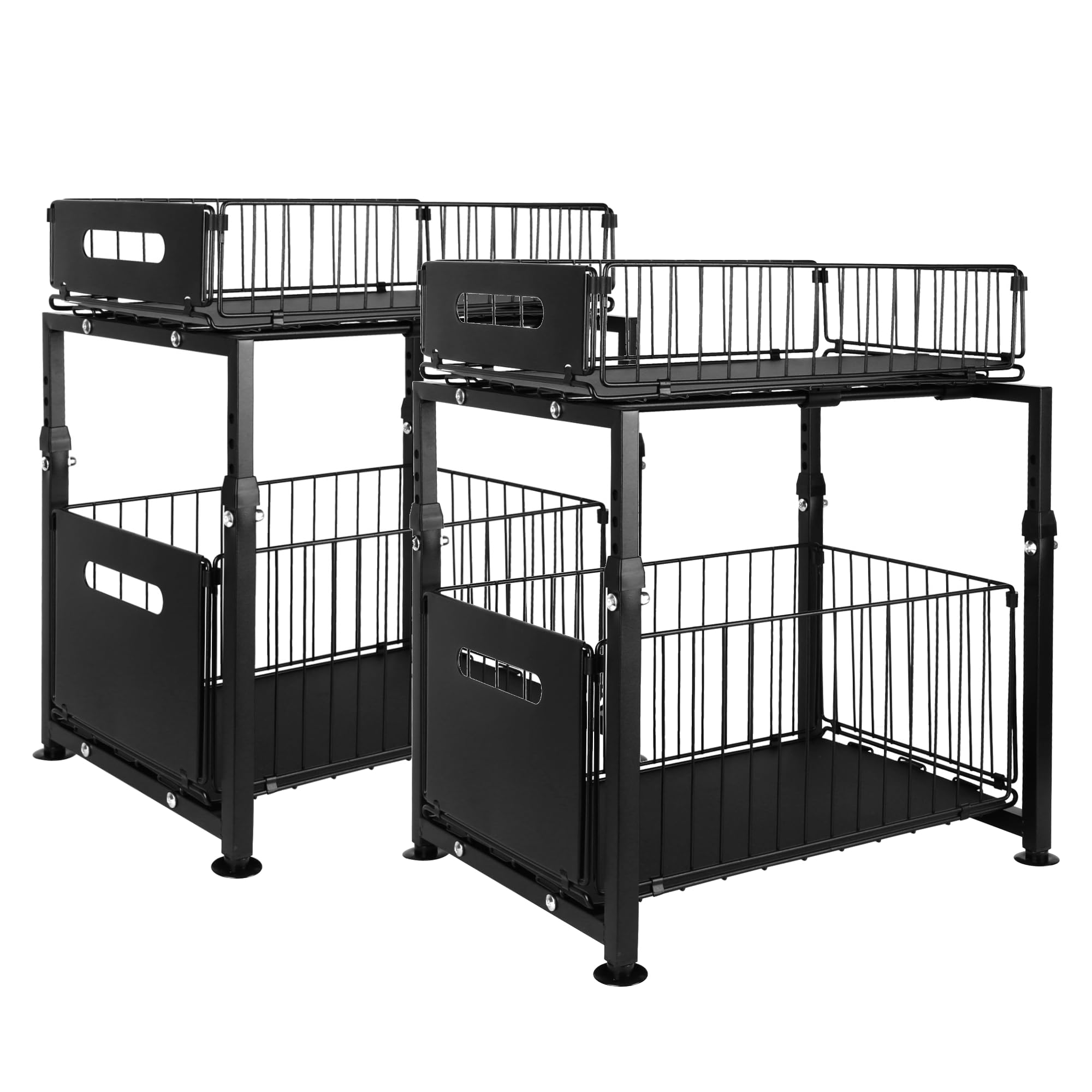 Rangement sous Évier Organisateur, Étagère de Cuisine à 2 étages, Organisateur de Placard Ménager en Métail Robust, pour Cuisine Salle de Bain, Lot de 2 Noir 29 x 38 x (41-49) cm