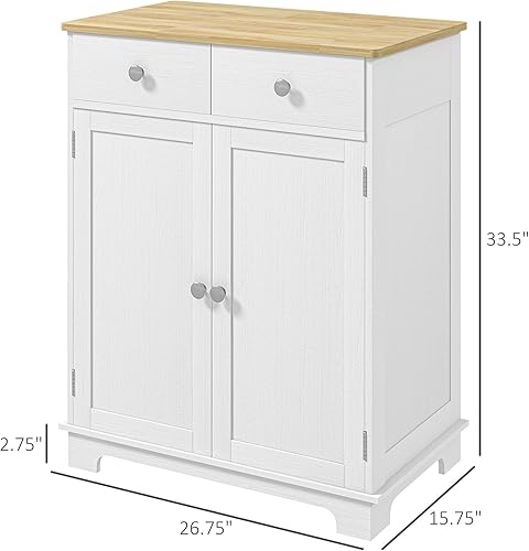 Vista 39 de HOMCOM Sideboard with Solid Wood Countertop, Modern Kitchen Storage Cabinet, Coffee Bar Cabinet with 2 Drawers, Doors and Adjustable Shelf, Black