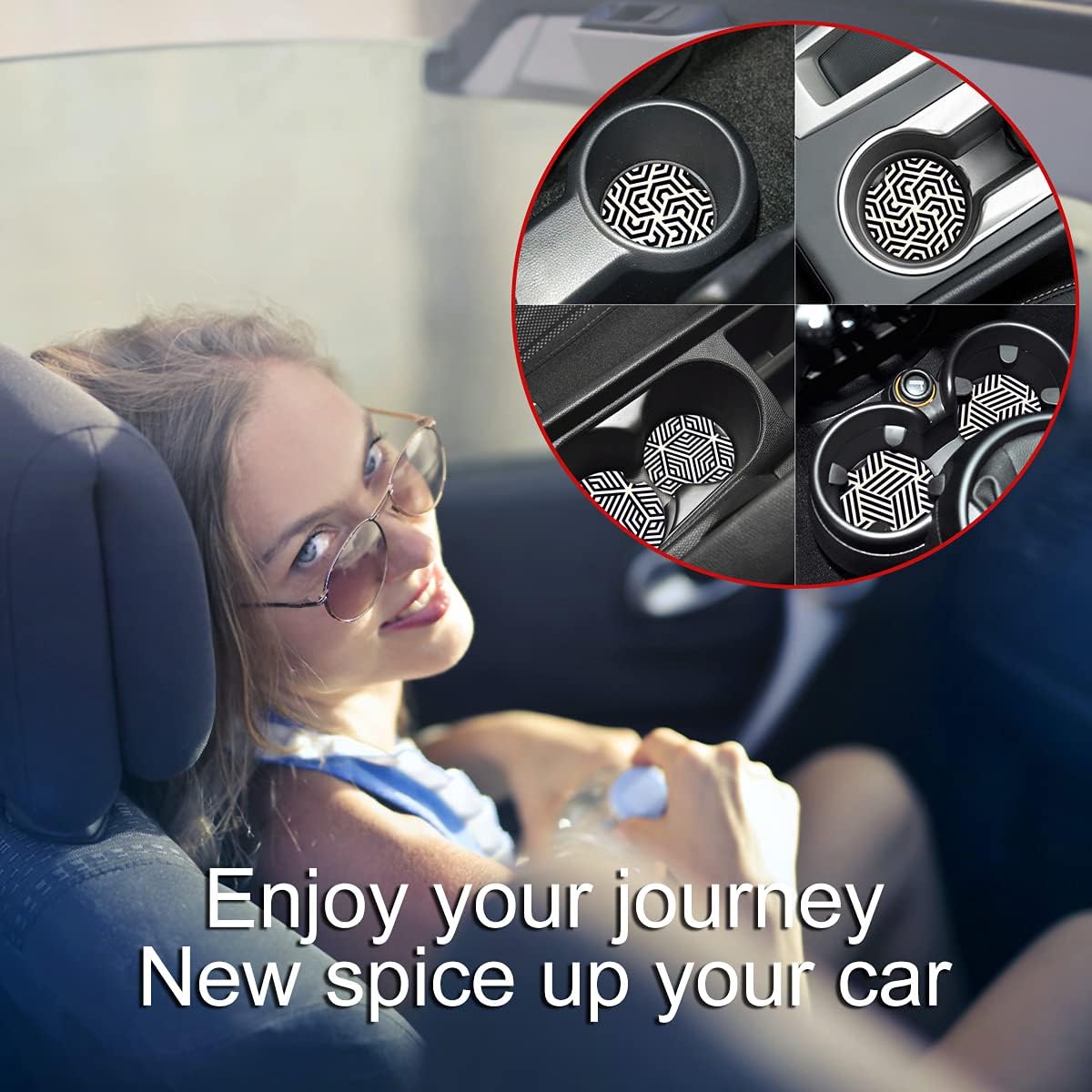 Naipusun Absorbent Ceramic Car Coasters,Car Cup Holders for Drinks,Keep Your Clean and Dry,2.6" Diamete (6P Stripes)