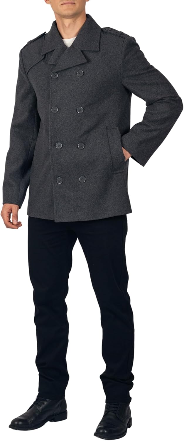 Alpine Swiss Jake Mens Wool Pea Coat Double Breasted Peacoat Jacket - Image 5