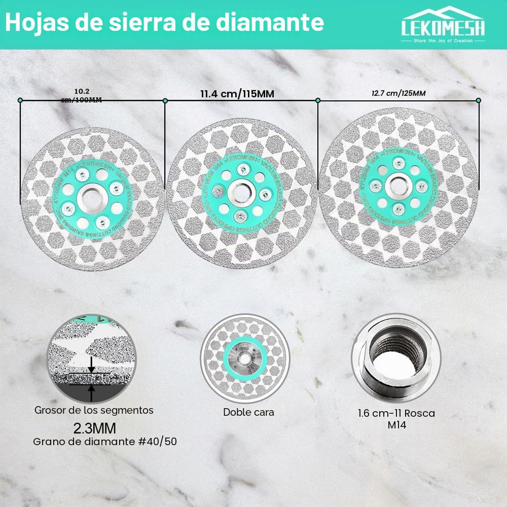 Disco Porcelanico 115mm - LEKOMESH Disco Diamante Doble Cara 115mm para Corte y Rectificado de Porcelánico, Cerámica, Azulejos, Mármol, Granito, Hormigón, Rosca M14