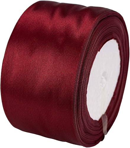 ATRBB Cinta de satén de 25 yardas y 2 pulgadas de ancho, perfecta para bodas, lazos hechos a mano y envoltura de regalos (rojo vino)