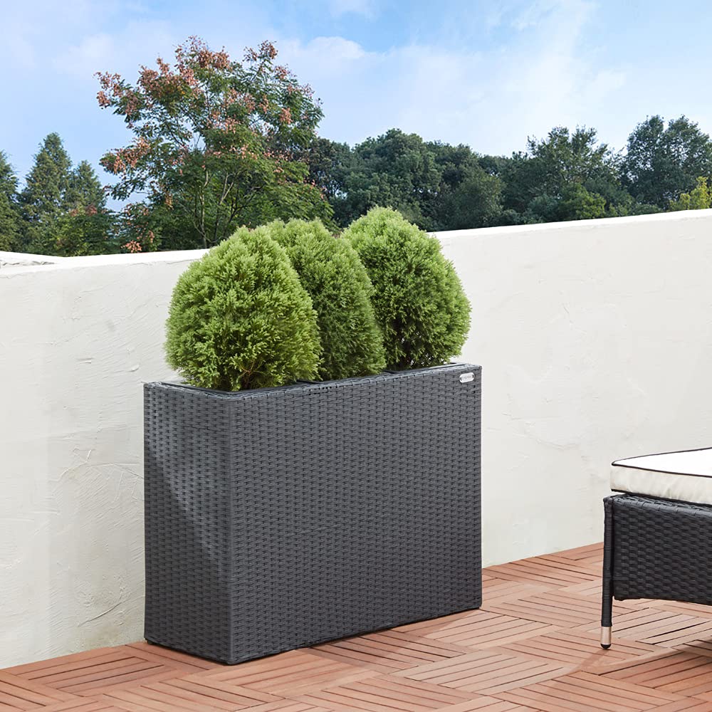 Casaria® Fioriera 3 Vasi 83 x 30,5 x 60 cm Polyrattan Portafiori Giardino Esterno Interno Drenaggio Acqua Arredo Giardinaggio