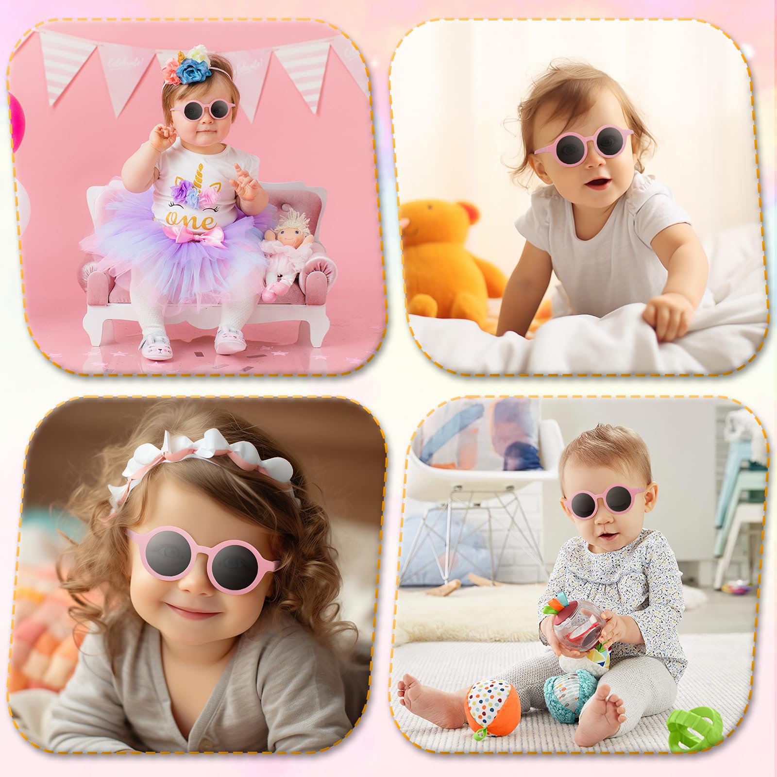 Occhiali da Sole Polarizzati per Bèbe, Silicone Rotondi Occhiali da Sole Con Regolabili Cinghia UV400 100% Protezione per Bambini da 0 mesi a 2 anni