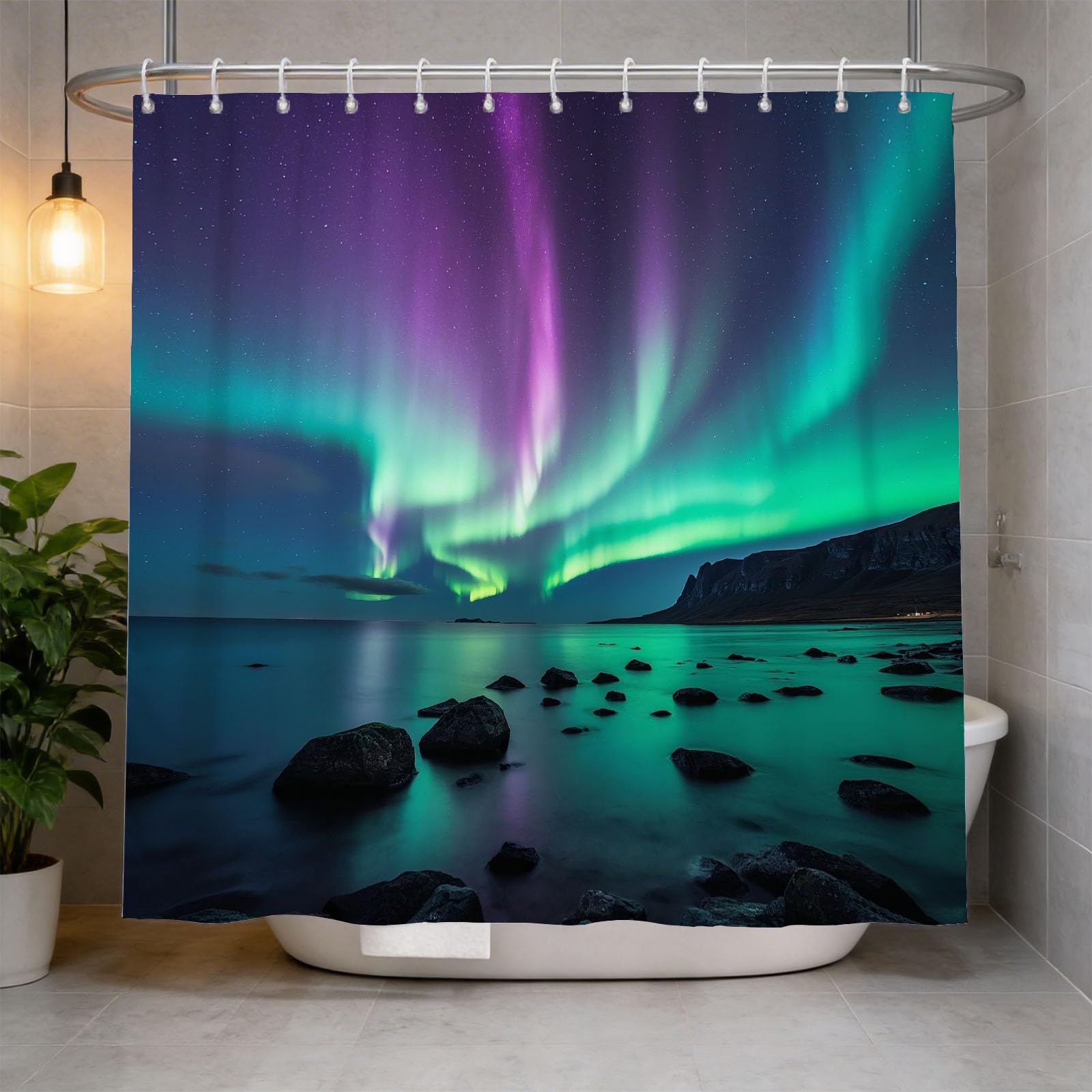 Hongduo 3D Aurora Romance Shower Curtain for Stalls Bathtubs Lake Scenery Bathroom Decor Shower Curtain Set Polyester Fabric Waterproof 120x180cm/48X71 Inch with Hooks