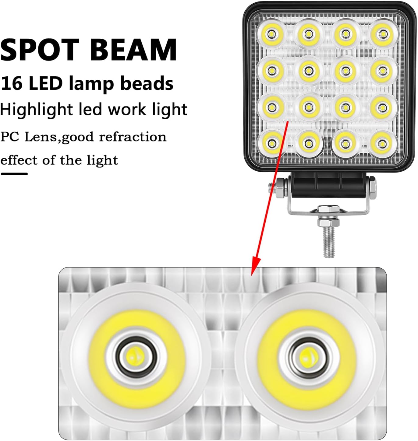Willpower 2pc 4 inch 48W Led Pods Spot Offroad Driving Lights 12V 24V Waterproof Fog Lamps Led Work Light for Truck Tractor Car 4x4 ATV UTV SUV Boat