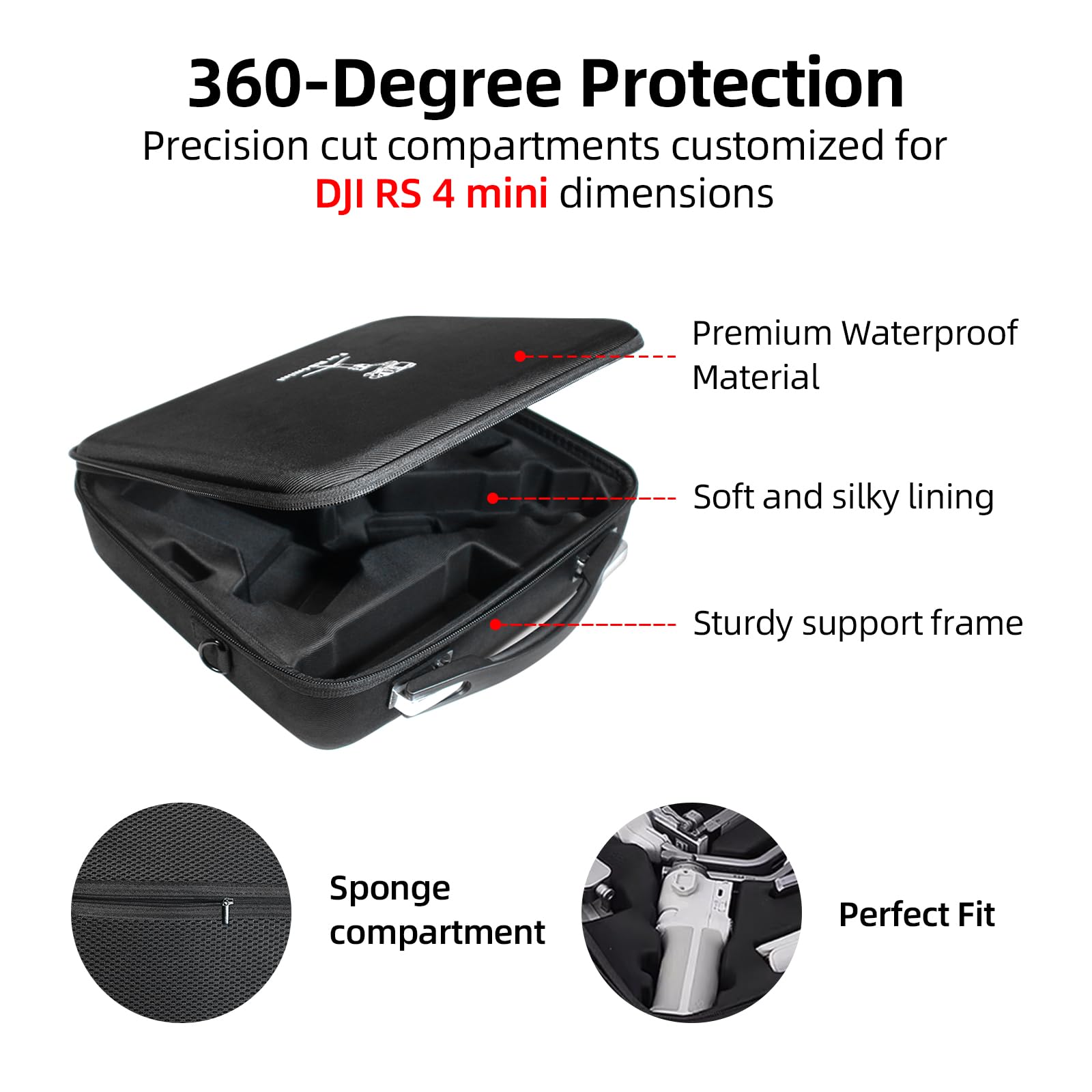 Custodia per DJI RS 4 Mini, Custodia portatile impermeabile per DJI RS 4 Mini Creator Combo con cintura per la spalla（Nero）