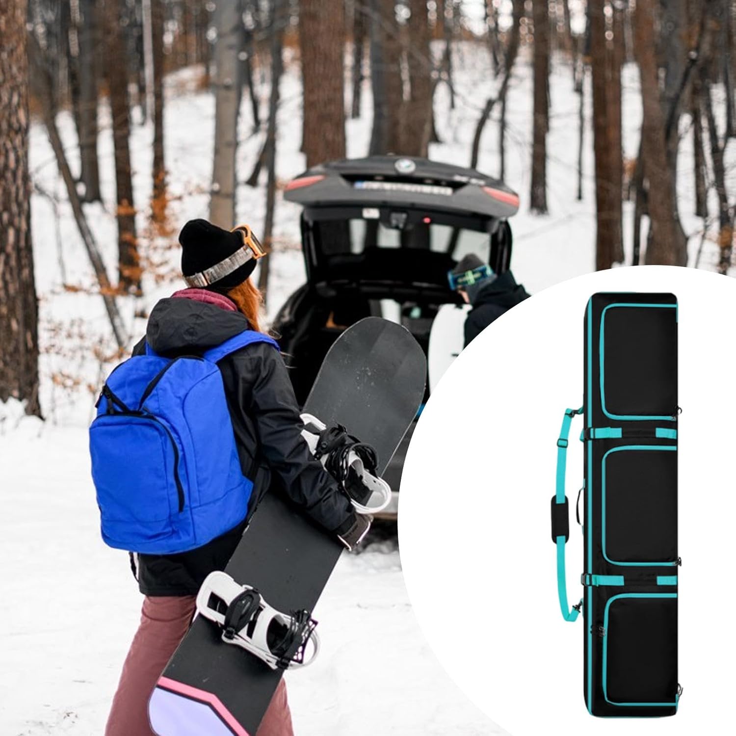 Rolling Ski Bag Snowboard Bag for Air Travel Storage Case with Strap, with Wheels for Winter Sports, Blue