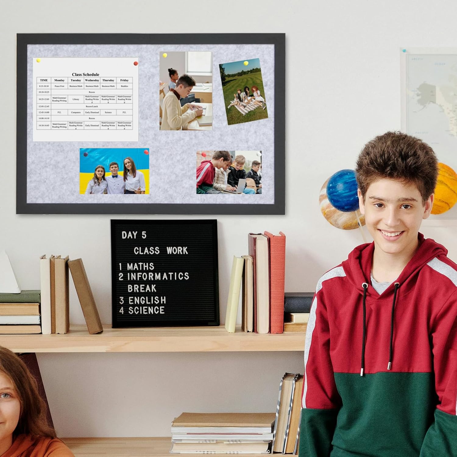 Bulletin Board Felt Board Decorative Display Photo Pin Vision Board Foldable Self-Adhesive Framed Felt Board for Home Office School Walls 15.7 * 23.6 inches(Gray)