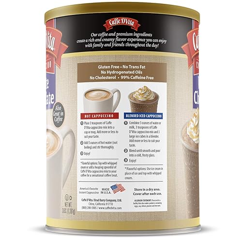 Miniatura 4 de Mezcla instantánea de cappuccino de chocolate blanco Caffe D'Vita - Polvo de chocolate blanco, sin gluten, sin colesterol, sin aceites hidrogenados,