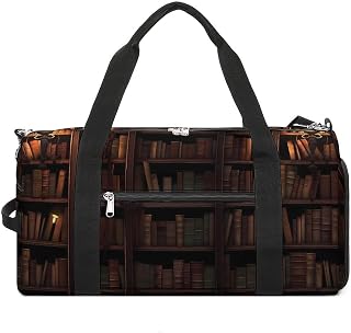 Old Bookshelf Candle Funny Gym Bag Travel Duffel Bags Carry On Weekender Overnight Bag for Women Men