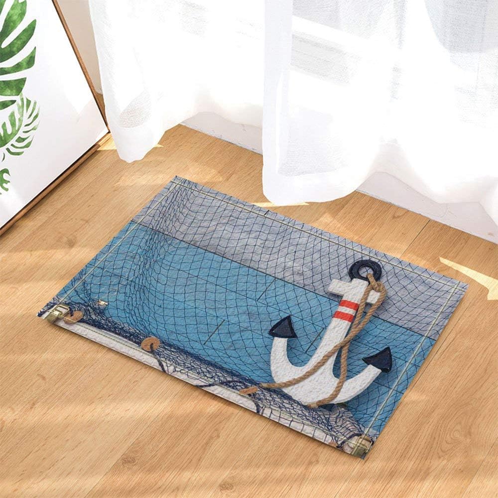 GoHEBE Nautical Navigation Decor Anchor with Rope on Wooden Floor Bath Rugs Non-Slip Doormat Floor Entryways Outdoor Indoor Front Door Mat Kids Bath Mat 15.7x23.6in Bathroom Accessories,Turquoise
