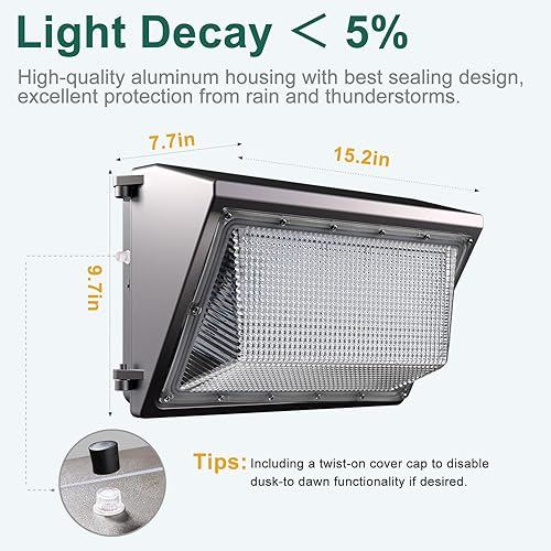 Miniatura 5 de Paquete de 2 luces LED de pared de 150 W con foto, 22500 lm Eqv.1300 W HPS 5000 K IP65, paquete de pared exterior LED, ahorro de energía de hasta