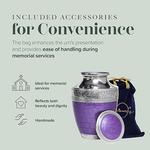 Miniatura 46 de Eternal Harmony Urna grande para cenizas, urna de cremación masculina y femenina para cenizas humanas con acabados elegantes, sello seguro y bolsa