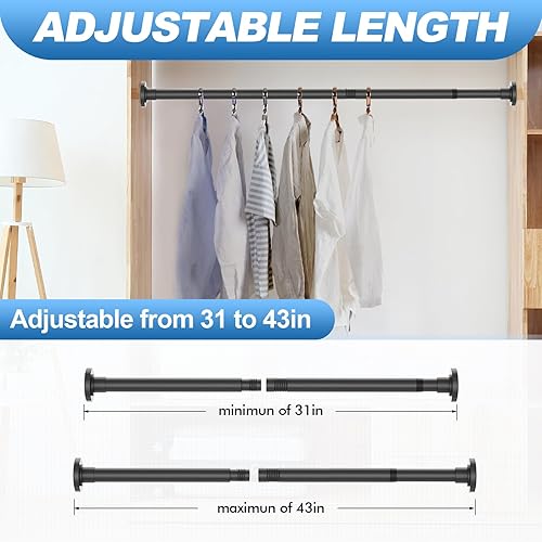 Miniatura 4 de Barra de cortina de ducha negra de 32 a 43 pulgadas, barra telescópica de acero inoxidable ajustable de 1 pulgada de diámetro, fácil de instalar, no