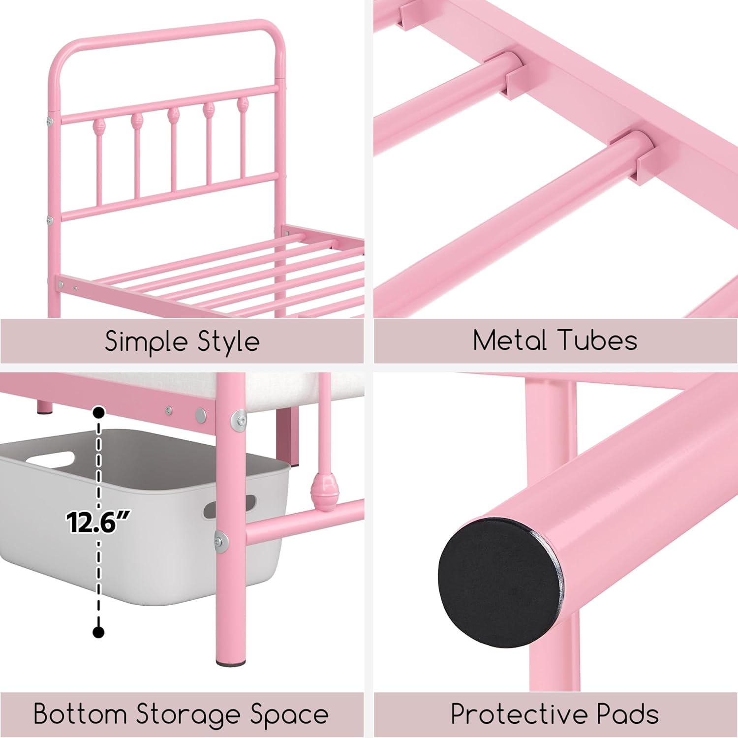 Особливості каркаса ліжка Yaheetech: простий стиль, металеві трубки, місце для зберігання знизу, захисні накладки