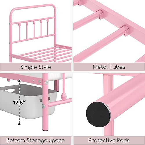 Miniatura 41 de Topeakmart Marco de cama de metal de estilo victoriano tamaño matrimonial con cabecero, base de colchón, no necesita somier, almacenamiento debajo