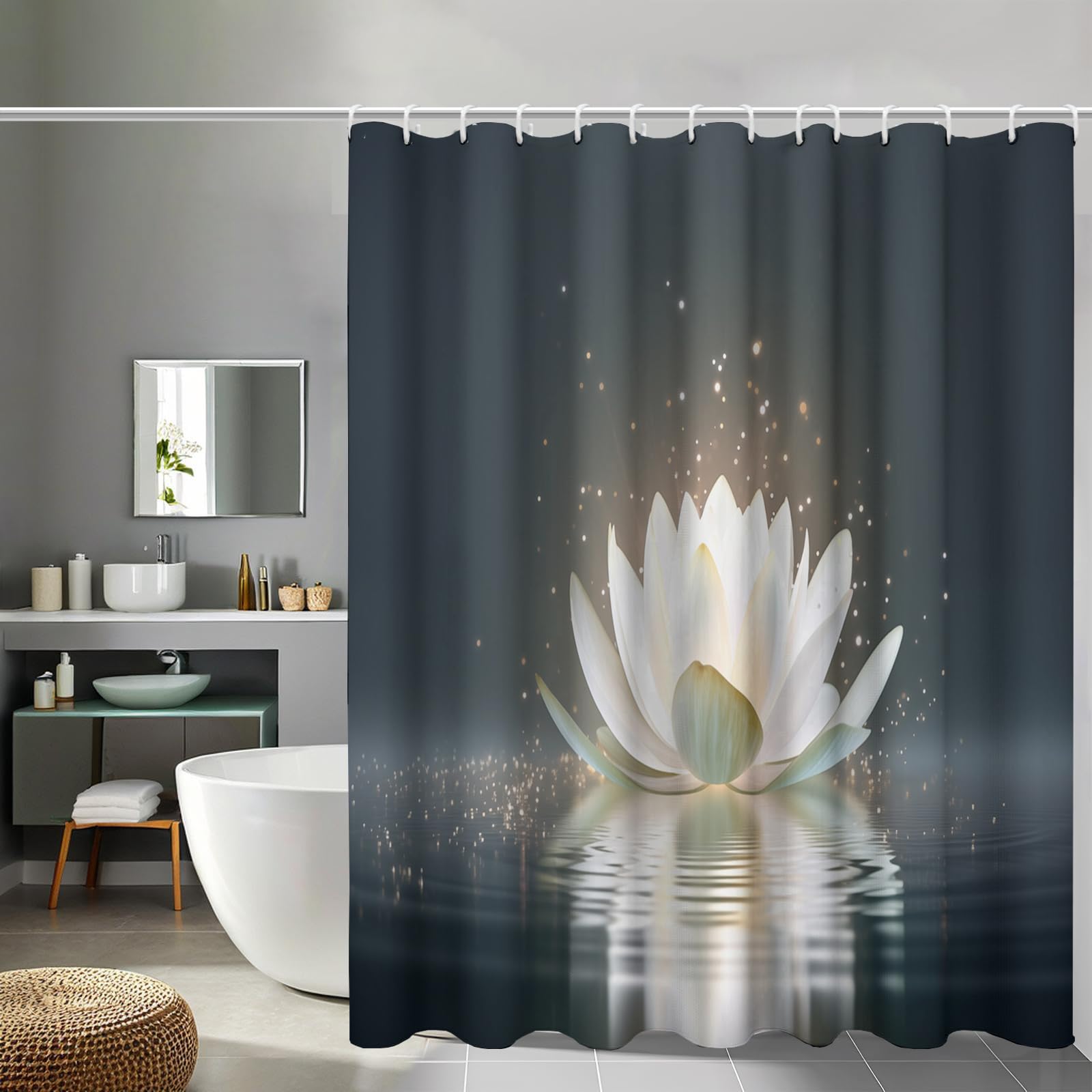 Rideau de douche vagues d'eau lotus blanc pour une ambiance spa à la maison