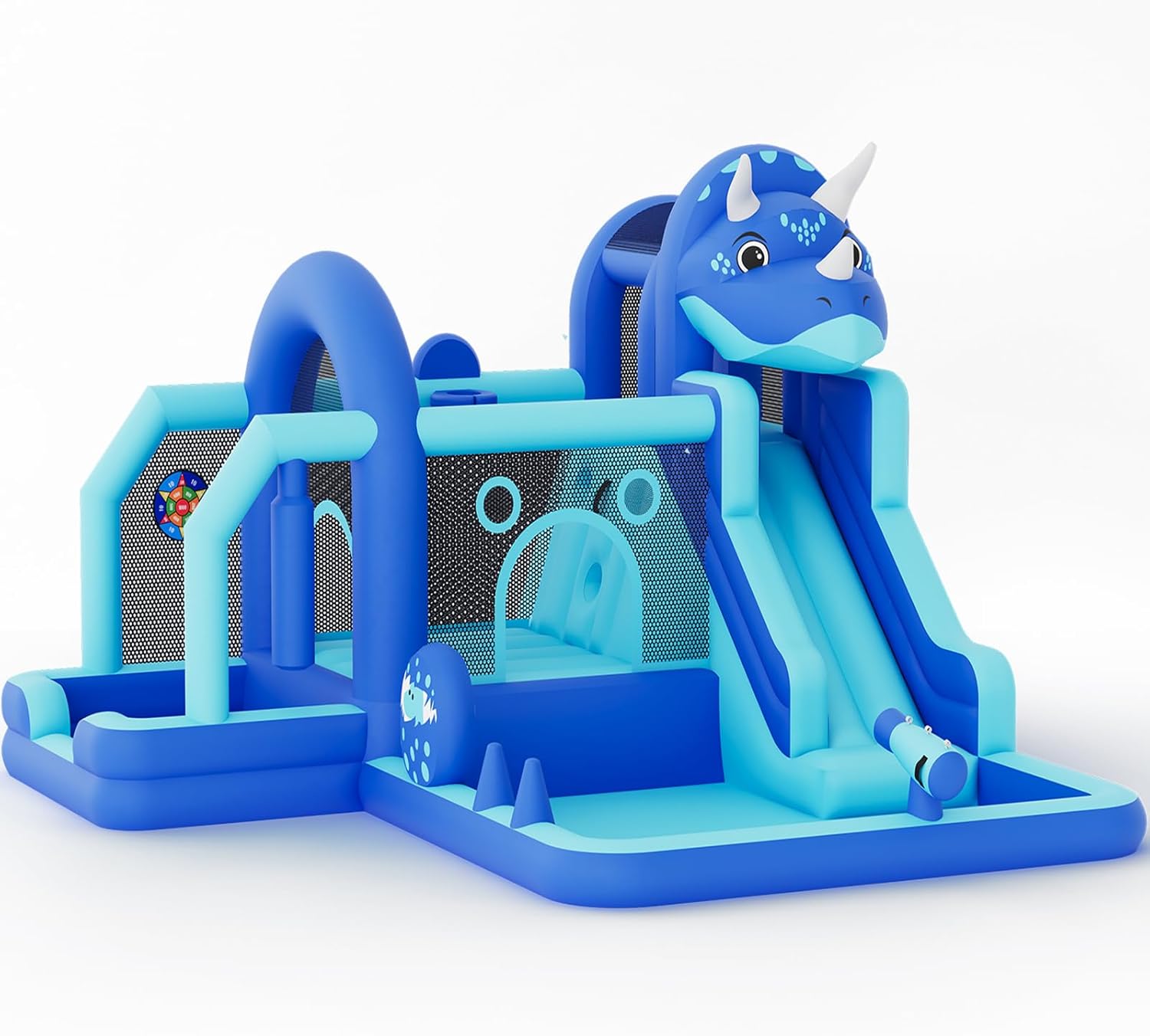 Bounce House, Inflatable Dinosaur Bouncer with Slide and Air Blower, Oxford Cloth Jumping Castle for Kids, Durable Sewn Bouncy House with Large Play Area for Backyard, Indoor & Outdoor Family Fun