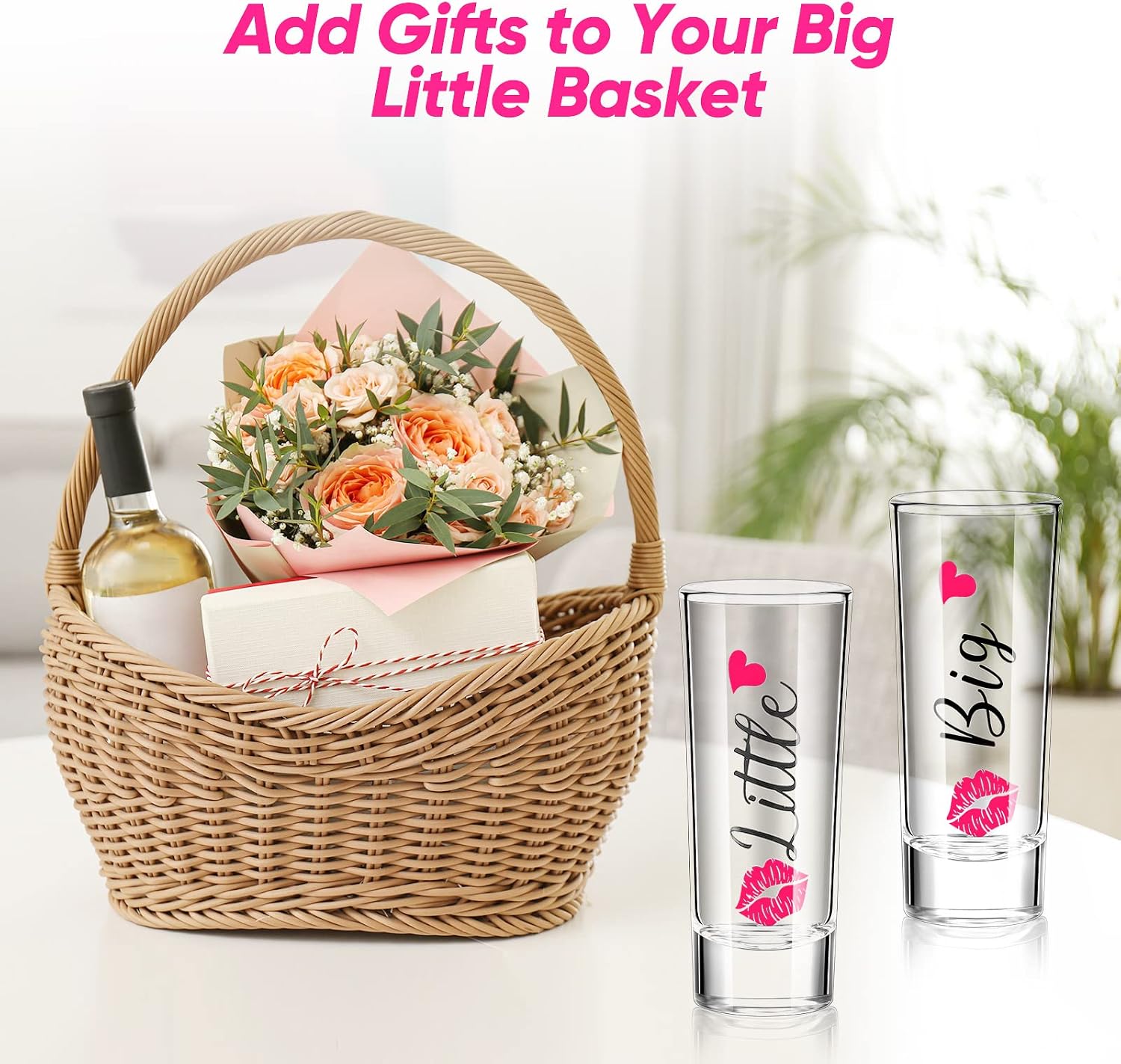 Sorority Big Little Shot Glasses - 2 Pcs Heavy Base Tequila Shot Glasses - Mini Glass Cups - Clear Shot Glass for Big Sister Little Sister Drinking Glassware