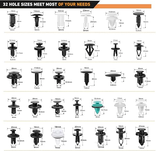 Miniatura 2 de GOOACC Surtido de 1115 clips de retención de empuje para automóvil y sujetadores automáticos, 32 tamaños más populares, remaches de parachoques de