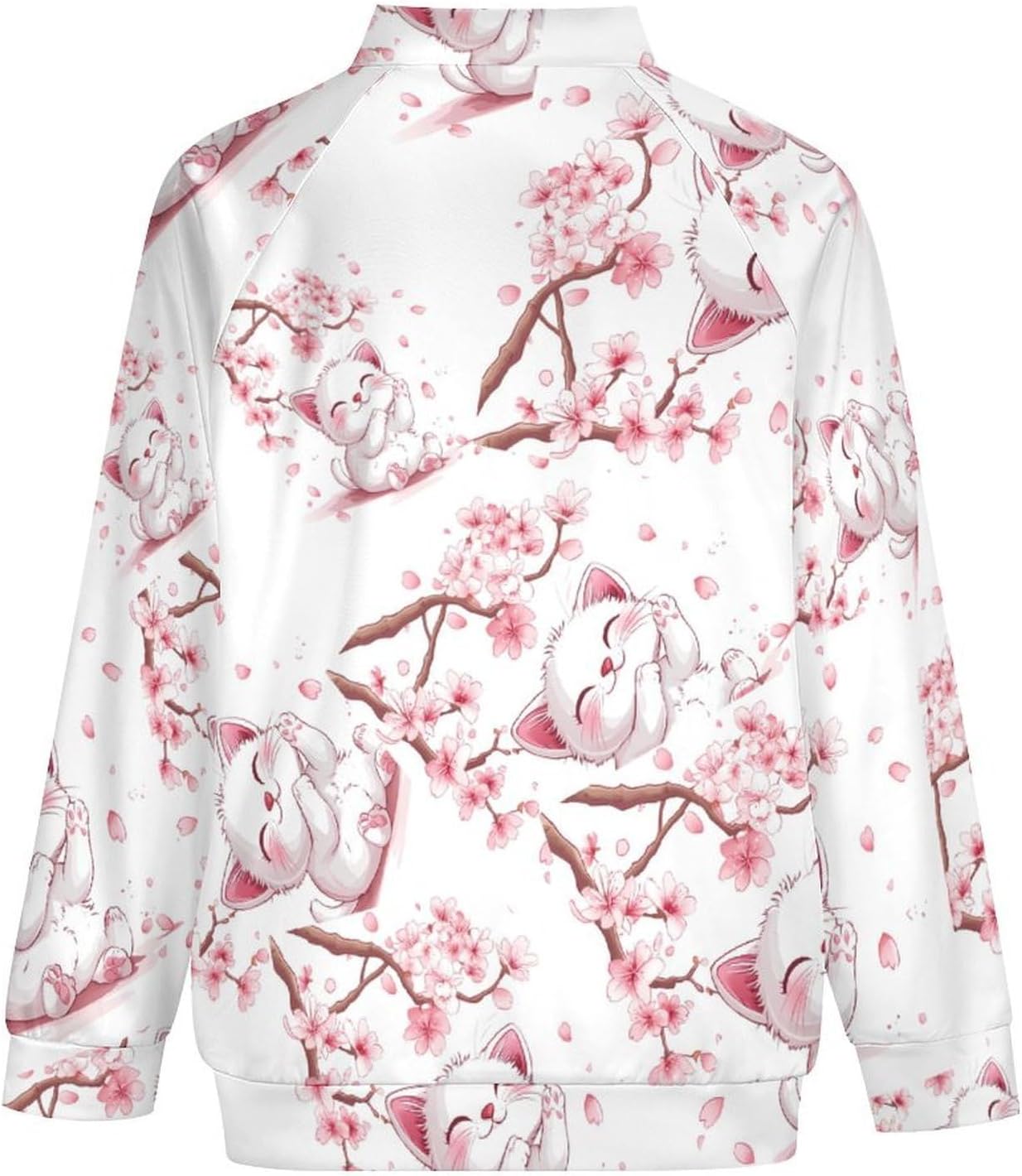 Cute Cat With Cherryflowers Men's Zip Up Sweatshirt Casual Sweater Jackets Long Sleeve Tops Lightweight Coat