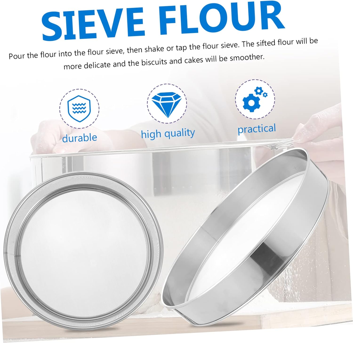 4Pcs Flour Sifter Fine Mesh Powder Sugar Sifter for Baking Kitchen Strainer for Sifting Flour Tea and Soybean Milk