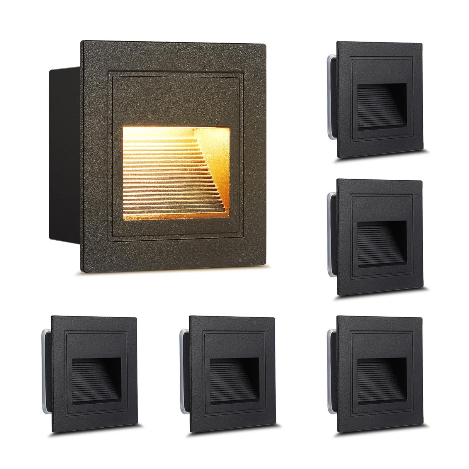 VivaLet 6 Piezas Iluminacion Escalera Led 3w 300lm, Iluminación de Pared 230v 3000k, Iluminación de Escalera Ip65, Caja de Montaje Empotrada 68mm, 85 X 85mm, Apliques de Pared de Led Escaleras