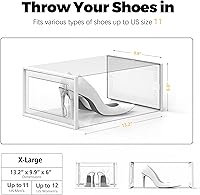 Vista 5 de SEE SPRING Caja de almacenamiento de zapatos extragrande para tamaño 11, organizador de zapatos apilable de plástico transparente para armario