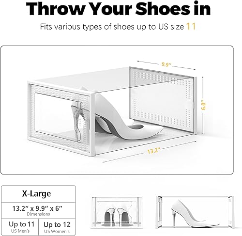 Miniatura 5 de SEE SPRING Caja de almacenamiento de zapatos extragrande para tamaño 11, organizador de zapatos apilable de plástico transparente para armario