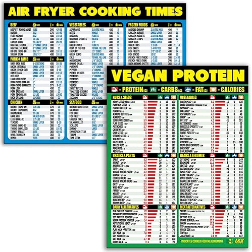 Freidora de aire tiempos de cocción y proteína vegana paquete de combinación de hojas magnéticas – Extra grande fácil de leer guías de referencia disponible en Yaxa Costa Rica