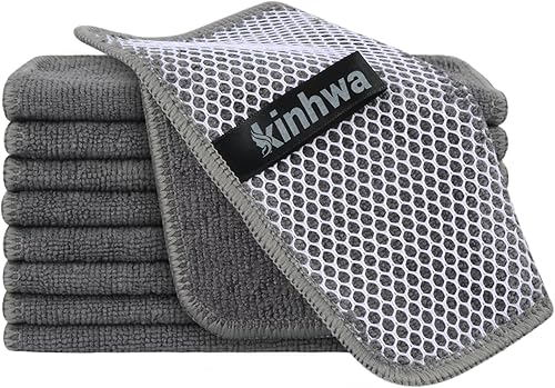 KinHwa Paños de cocina para platos, paños de microfibra absorbentes de secado rápido, trapos de cocina con lado de limpieza de poliéster, ideal para