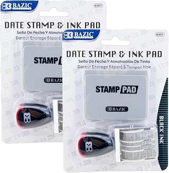 BAZIC Products Date Stamp with Black Ink Pad, 12-Year Date Bands, 2-Pack