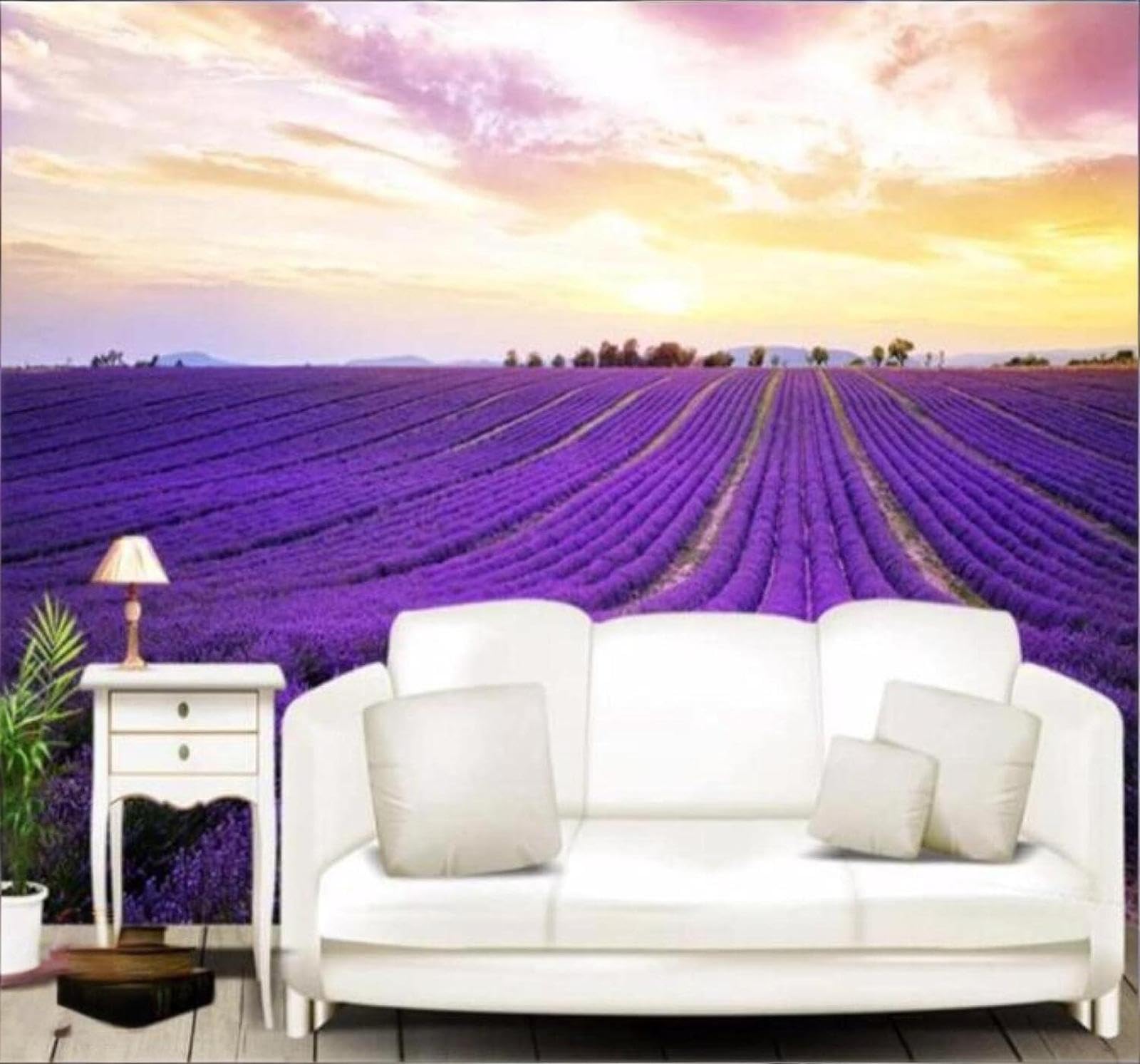 XLMING Beautiful Purple Lavender Flowers Countryside 3D Wallpaper Luxury Home Dining Decor Paste Sofa Living Room The Wall for Bedroom Mural-430cm×300cm