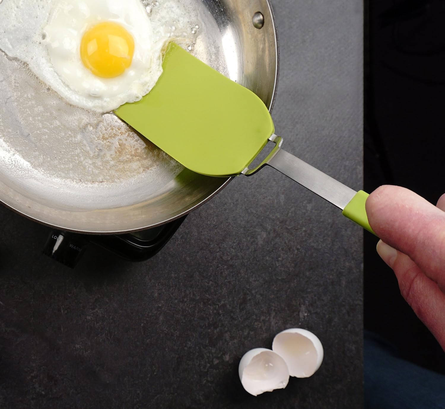 RSVP International Kitchen Tool Collection Flexible Nylon Spatula, Stainless Steel Handle, 12x2.75", Green