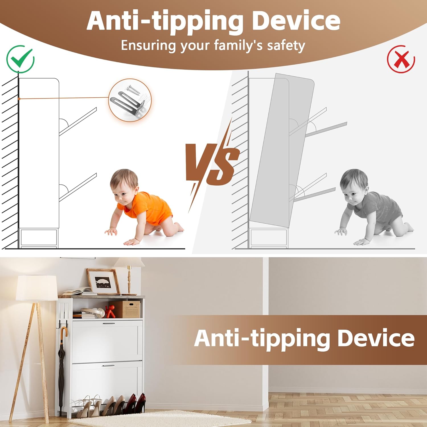 Shoe Cabinet Storage for Entryway Hidden Shoes Storage Cabinet with 2 Rattan Flip Drawers, Shoes Cabinet with Adjustable Shelves for Entryway, Hallway, Shoe Organizer Cabinet