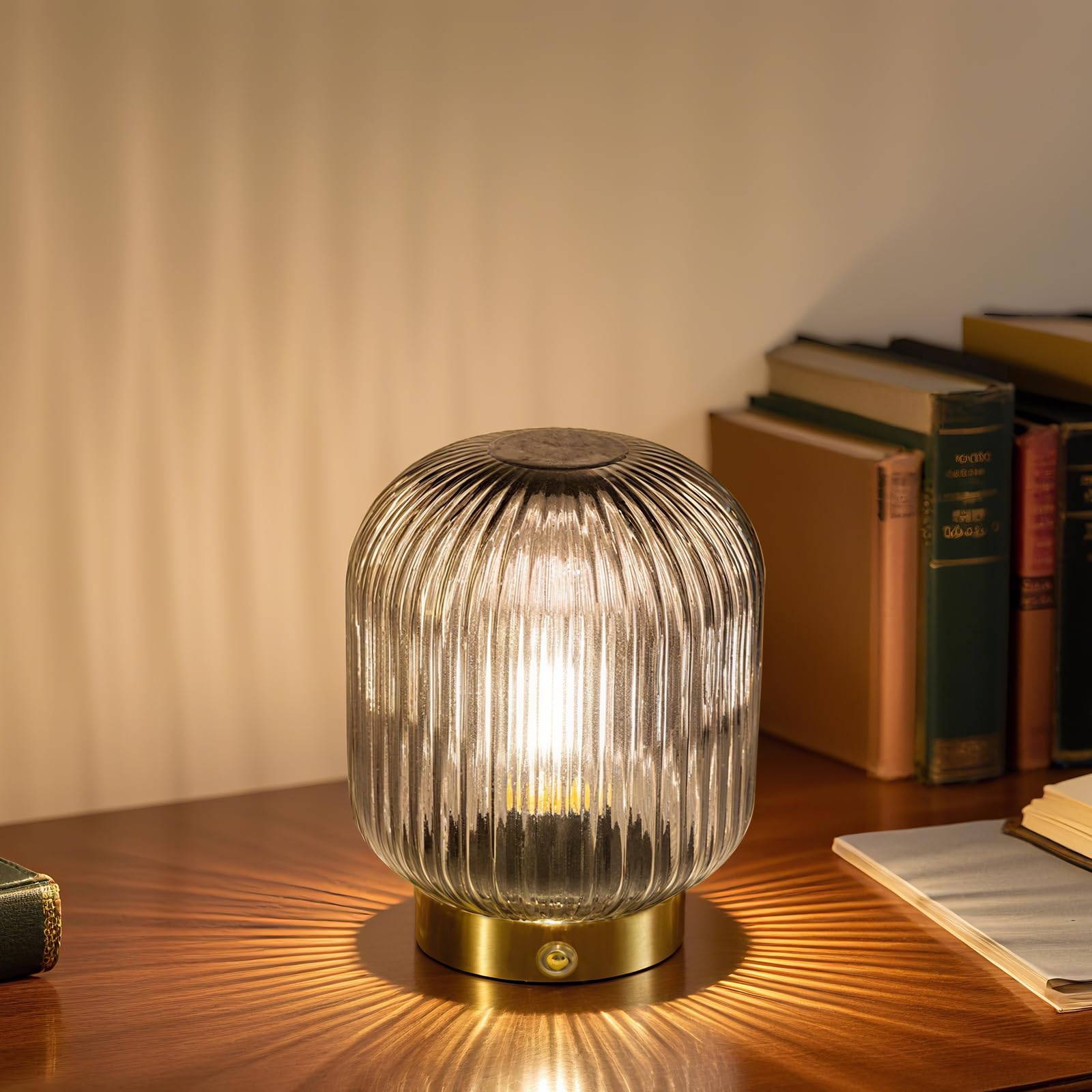 MJ PREMIER Lampe de table sans fil avec batterie en verre gris