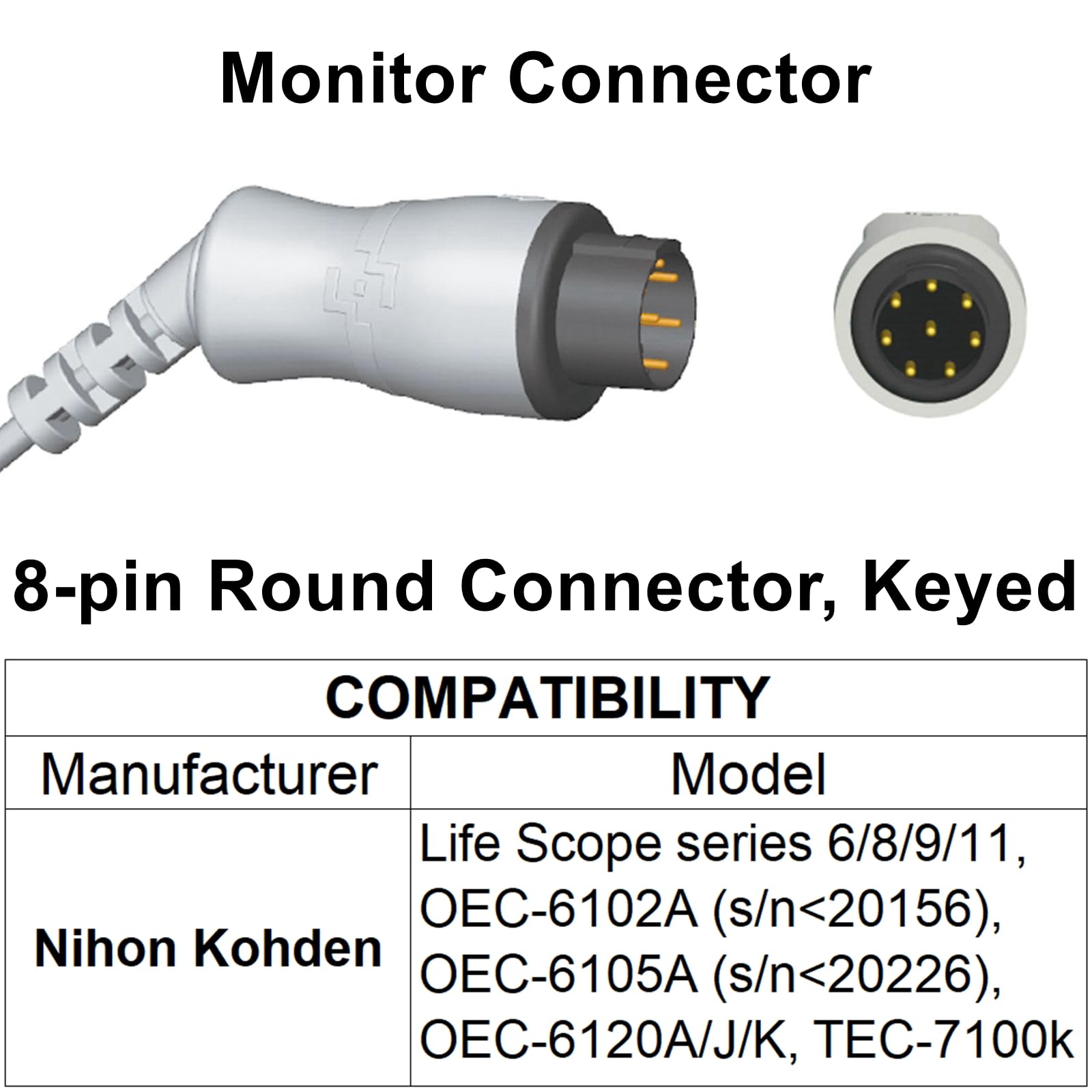 skmeditec 11FT 5 Leads Snap AHA Cable Compatible with Nihon Kohden, TPU Direct Connect Cord with 8-Pin Monitor Connector