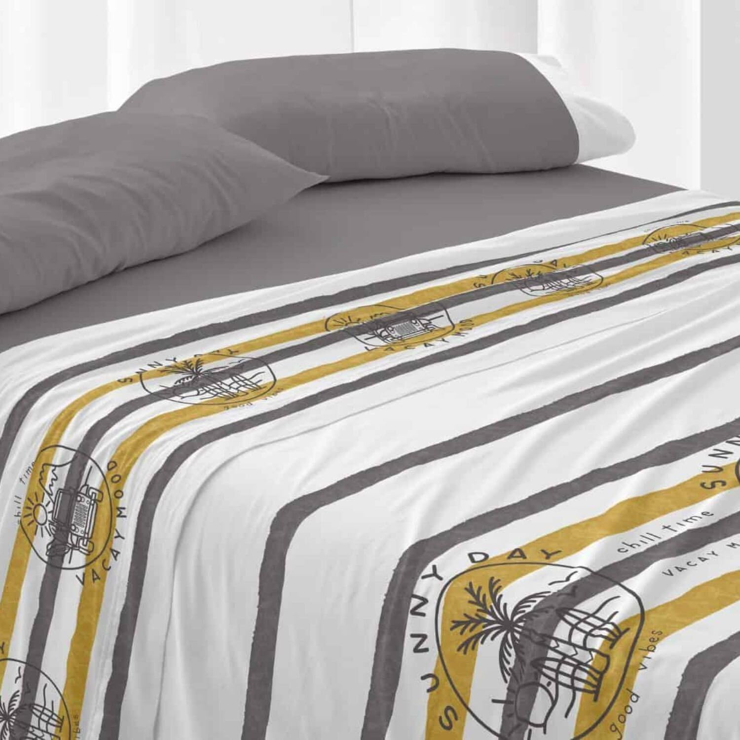 Burrito Blanco Juego de Sábanas 50% Algodón 50% Poliéster Cama 150-160 Gris