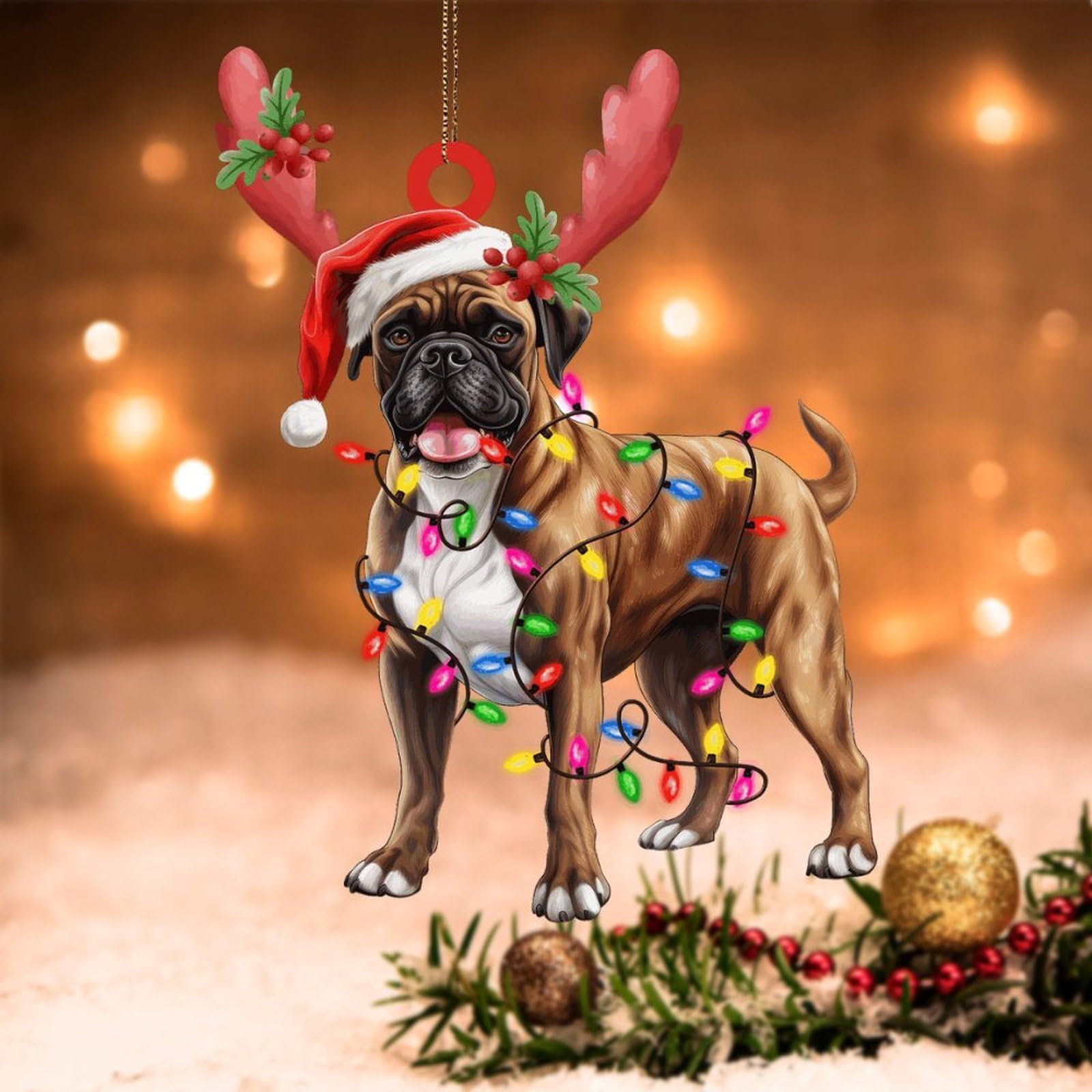 WoGuangis Jack Russell Terrier Nieuwigheid Acryl Kerst Ornament Gift voor Hondenliefhebber Kerstboom Opknoping Ornamenten Jack Russell Terrier Hond Lantaarns Kerst Gewei Kerstfeestbenodigdheden