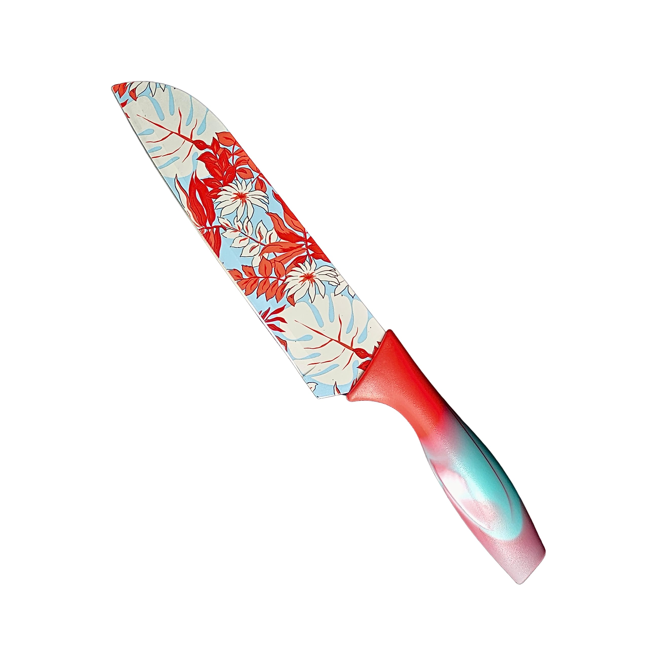 Printed Knife Set, Stainless Steel Knife for Kitchen Use, Chef's Knife Set, Santoku Knife & Non-Slip Handle with Blade Cover - (Pack of 1, Cherry Red)