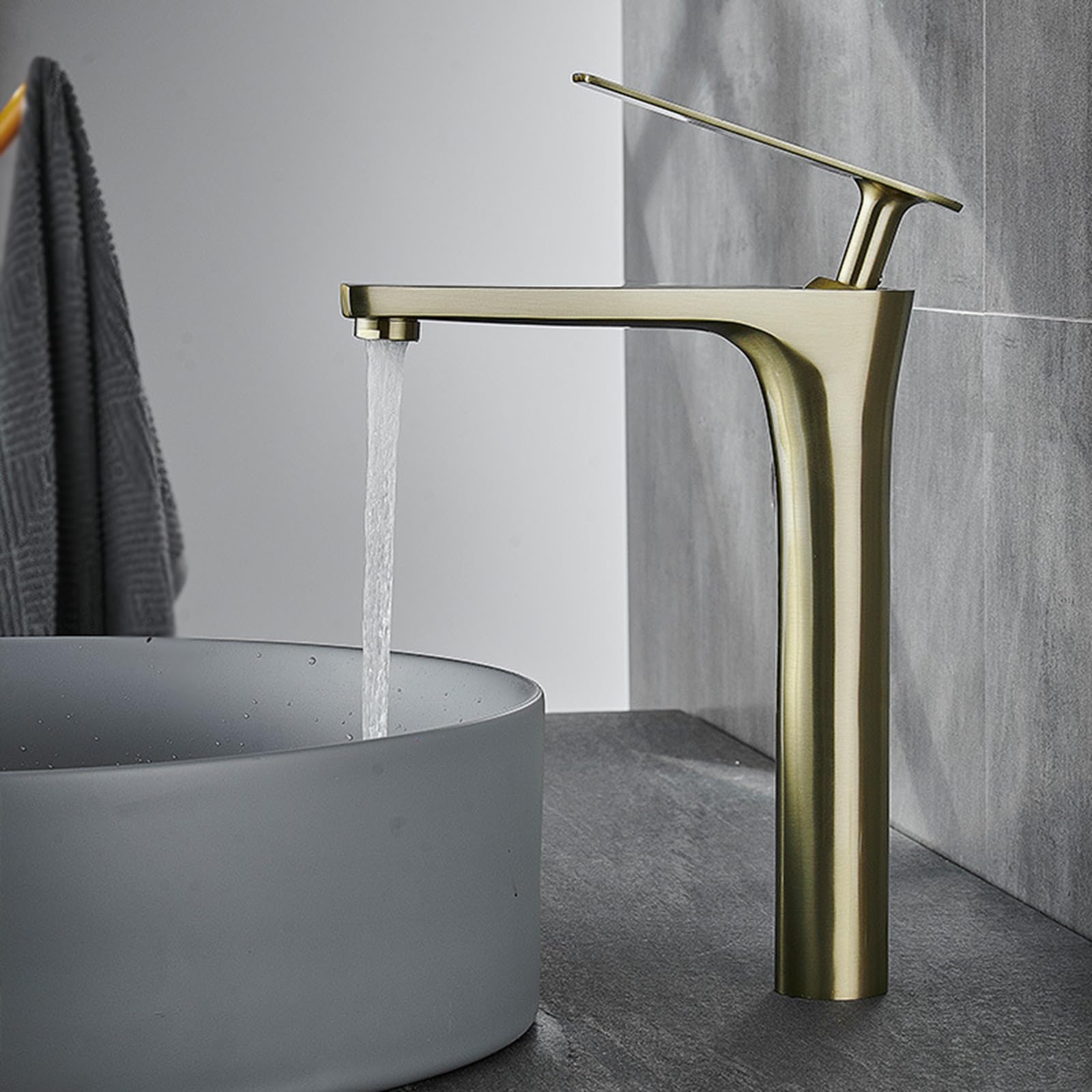 BiaoTeng Mischbatterie Waschbecken Bad Gebürstetes Gold Einhebelarmatur Messing Armaturen Bad Wasserhahn Bad Waschbecken, Gebürstetes Gold Hoch