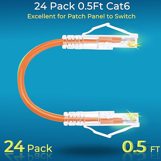 Rapink Patch Cables Cat6a 0.5ft (24 Pack) Slim Cable Ethernet Naranja miniatura 2