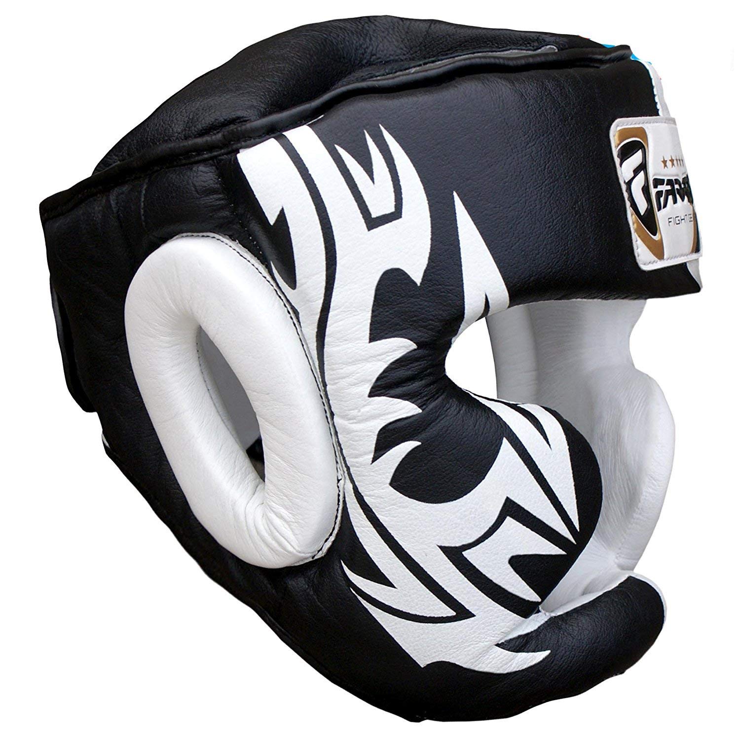 Farabi Sports Boxe Capo Guardia del Casco protettore di addestramento di MMA PRO Full Face, Protezione guancia Copricapo Vera Pelle