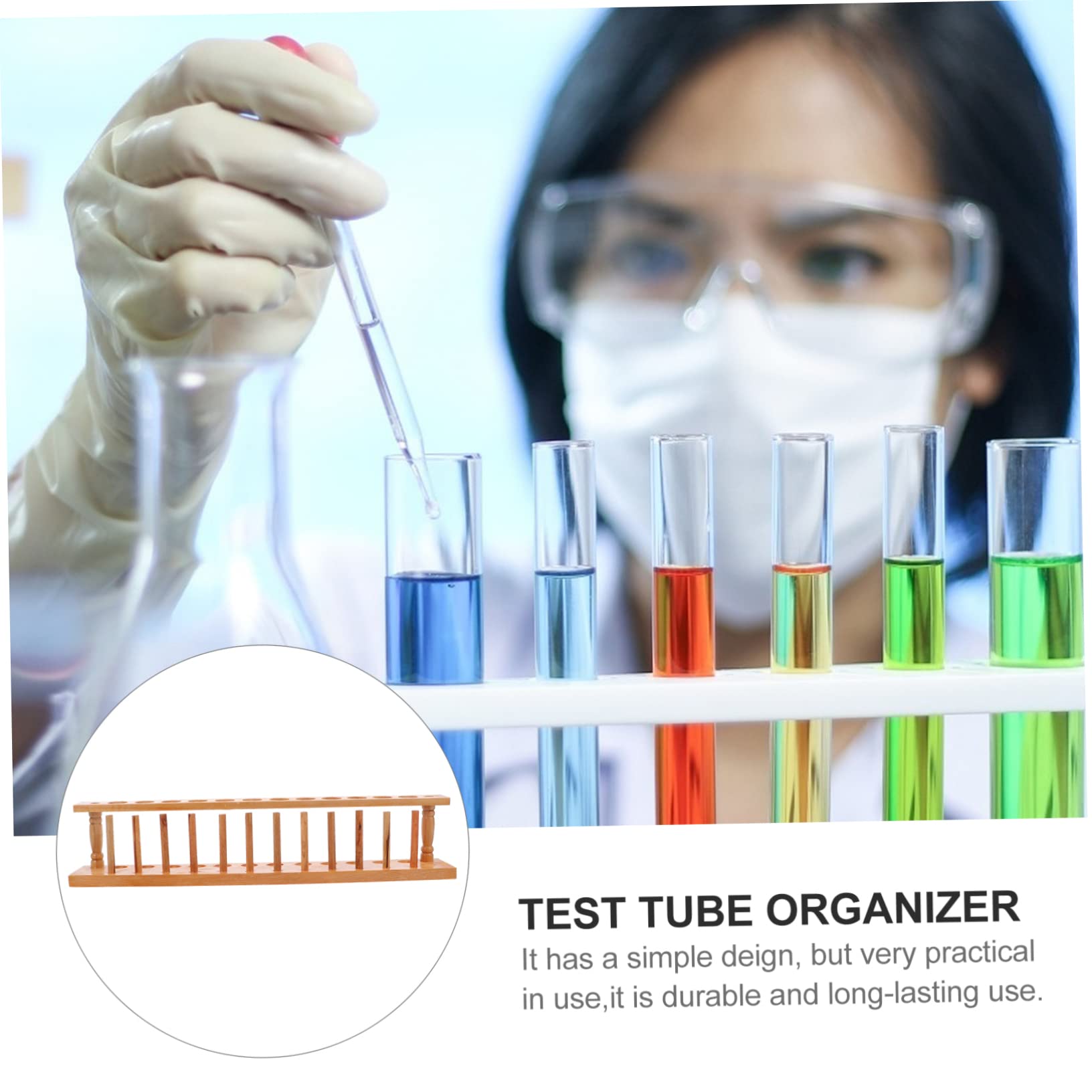 Portoir Tube Essai en Bois Beige pour Laboratoire et École