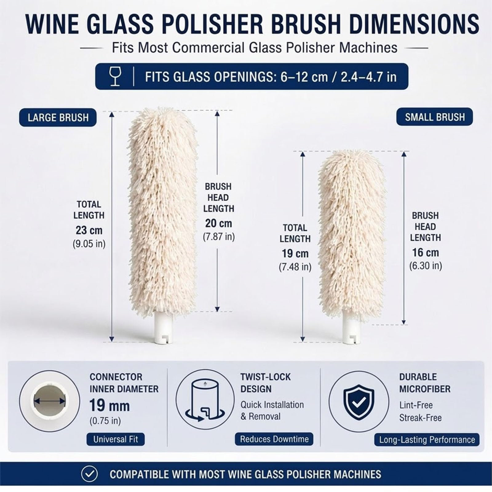 Gläserpoliermaschine Bürsten, Kompatible Ersatzköpfe, Universelle Mikrofaser Gläserbürsten für Gewerbliche Poliereinheiten und Gastgewerbe,Weiß,5 Wine