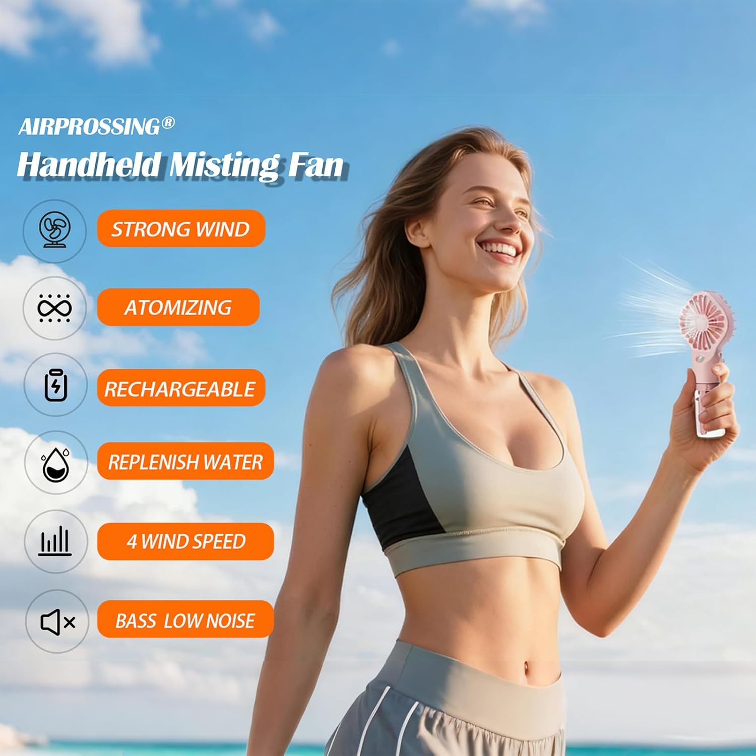 3 Pack Misting Fan Portable - Handheld Mini Rechargeable with 4 Speeds & Water Mist - Ideal for Travel, Camping, Outdoor, Home, Office, Makeup,Commute - Image 2