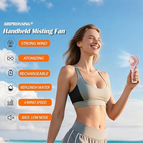 Miniatura 2 de Paquete de 3 ventiladores portátiles de nebulización de mano con 4 velocidades y batería recargable, ventilador de agua, ventiladores de niebla,