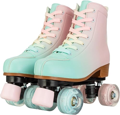 Miniatura 3 de Patines de ruedas para niñas y mujeres, cómodos patines de piel sintética de color degradado con ruedas flash, patines para interiores y exteriores